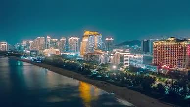 4k航拍三亚城市旅游椰梦长廊大亚湾夜景视频的预览图
